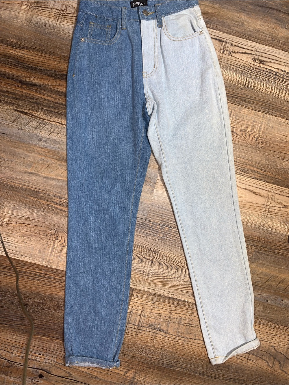 Nasty Gal Two-Tone Blue Denim Ankle Jeans